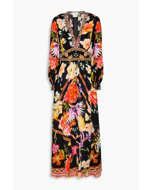 Camilla Orange Crystal-Embellished Floral-Print Silk Crepe De Chine Maxi Dress