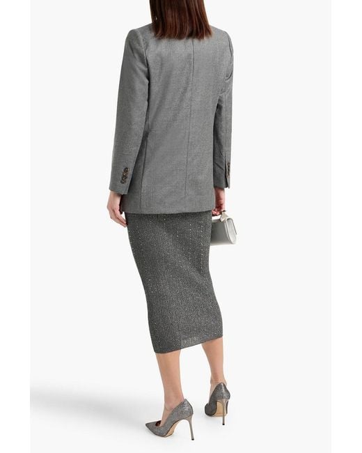 Brunello Cucinelli Gray Double-Breasted Metallic Wool-Blend Blazer
