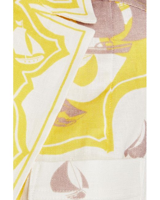 Zimmermann Metallic Cropped Printed Linen Wide-leg Jumpsuit