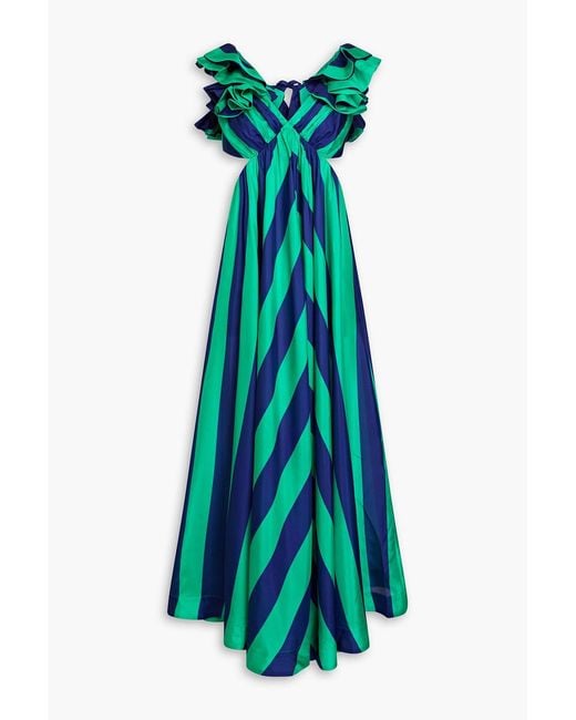 Zimmermann Green Ruffled Striped Silk-satin Maxi Dress