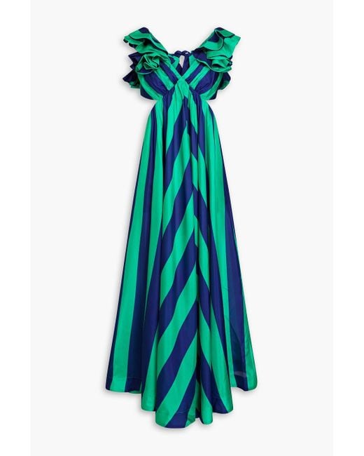 Zimmermann Green Ruffled Striped Silk-satin Maxi Dress