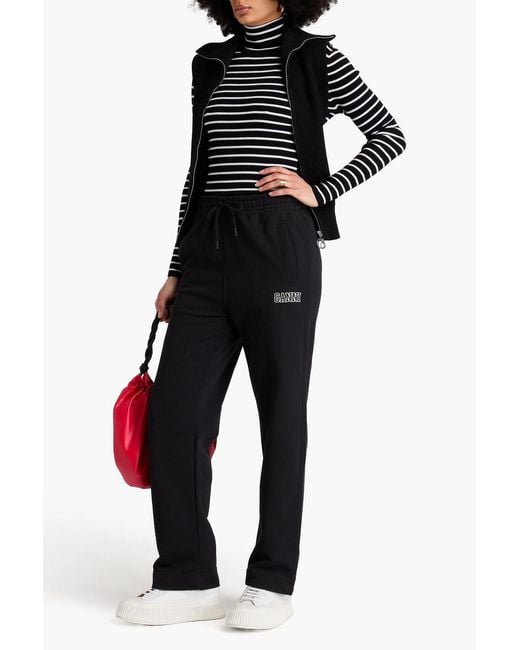 Ganni Blue Cotton-blend Fleece Track Pants