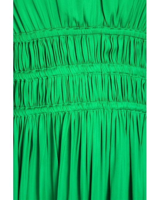 Maje Green Shirred Satin-crepe Midi Dress