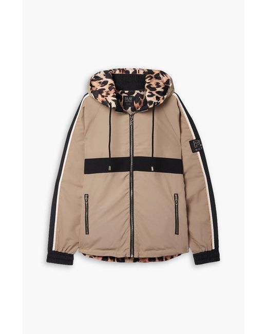 P.E Nation Natural Down Hooded Reversible Leopard-print Shell Jacket