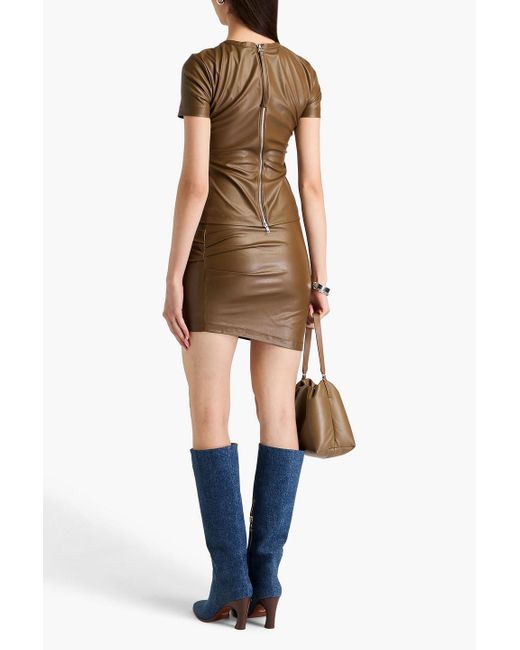 Helmut Lang Brown Ruched Faux Leather Mini Skirt