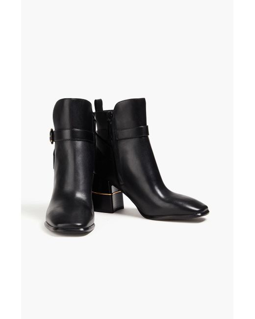 Tory Burch Black Buckled Leather Ankle Boots