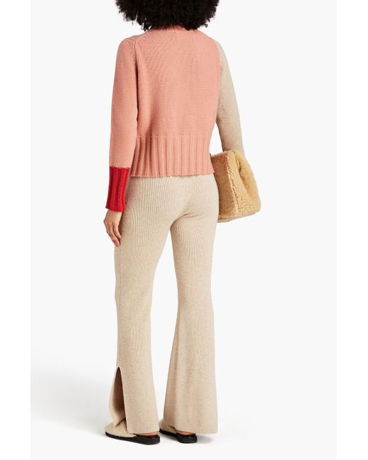 Chinti & Parker Pink Color-block Wool And Cashmere-blend Turtleneck Sweater