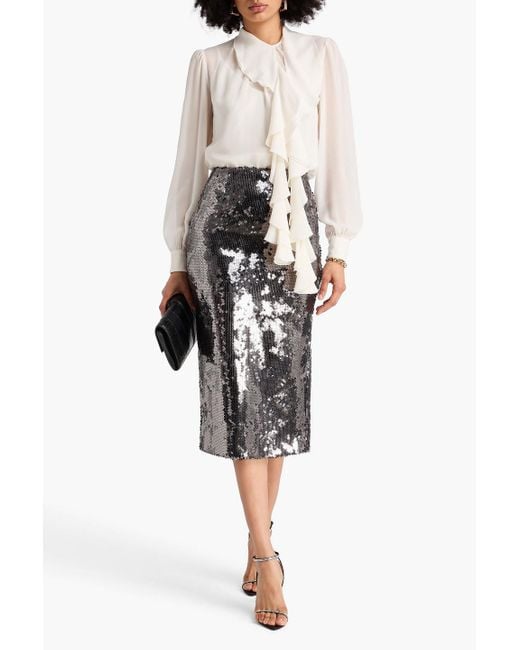 Dolce & Gabbana Natural Ruffled Silk-georgette Blouse