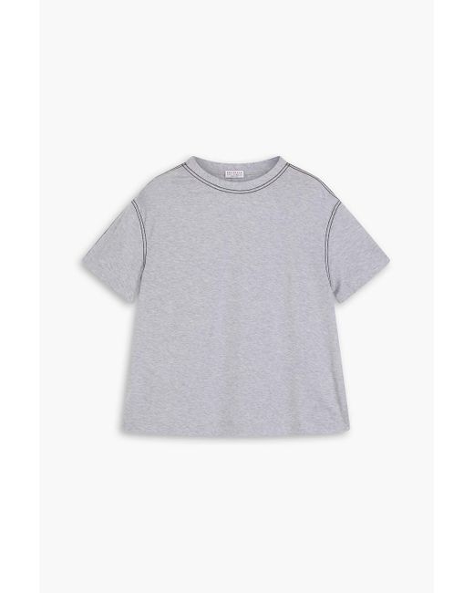 Brunello Cucinelli Gray Bead-embellished Cotton-jersey T-shirt