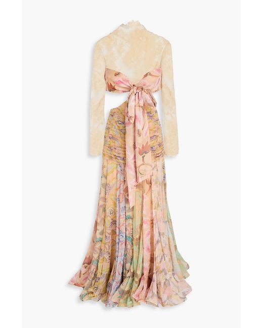 Zimmermann Natural Floral-Print Silk-Georgette And Lace Maxi Dress