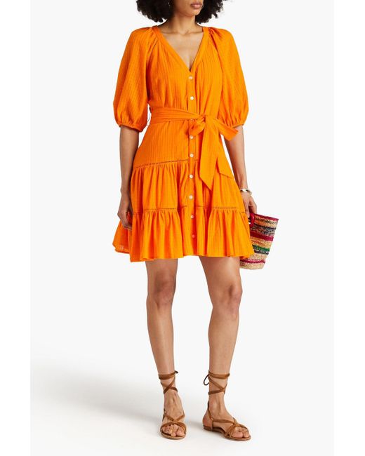 Veronica Beard Orange Dewey Belted Cotton-gauze Mini Shirt Dress