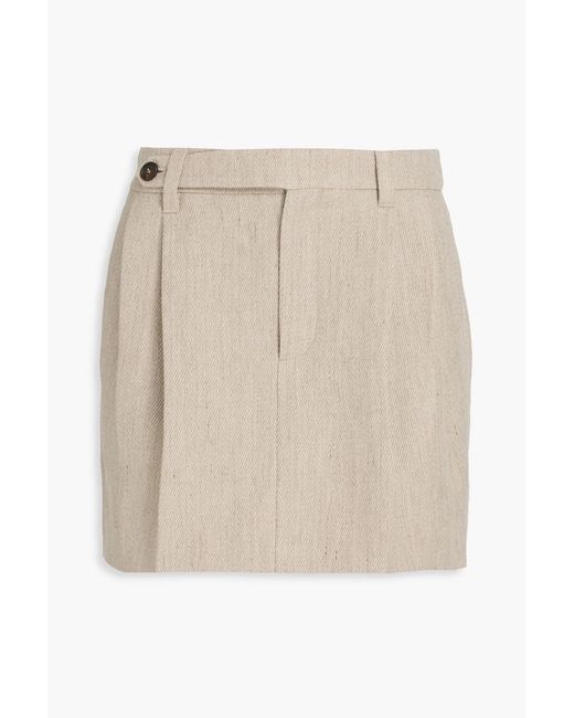 Brunello Cucinelli Natural Pleated Linen-Twill Mini Skirt