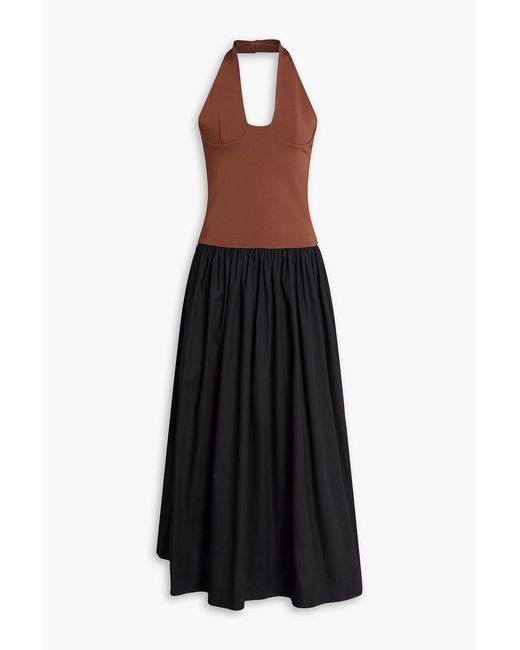 Esse Studios Black Two-tone Poplin And Stretch-knit Maxi Dress