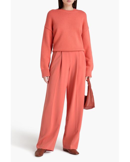 Theory Red Pleated Crepe Wide-Leg Pants