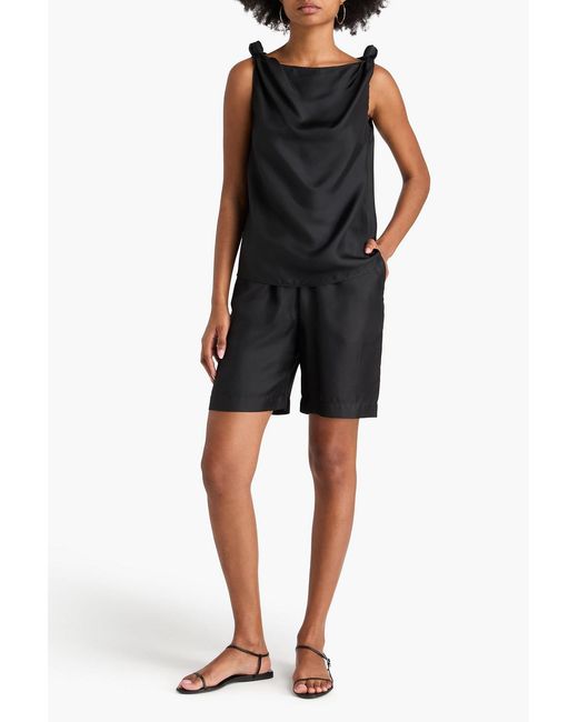 Loulou de Saison Black Remy Knotted Silk-twill Top
