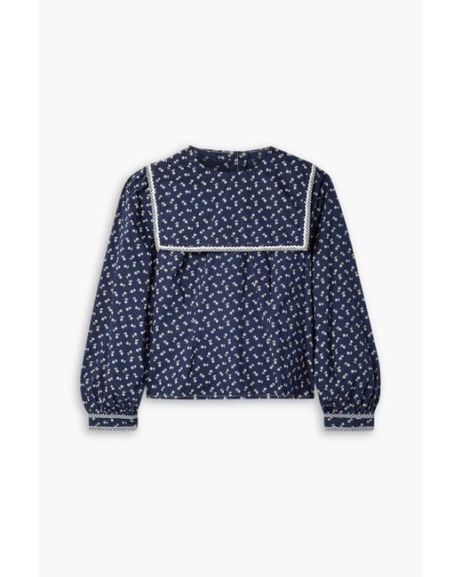 Doen Blue Renoir Floral-print Cotton-poplin Top