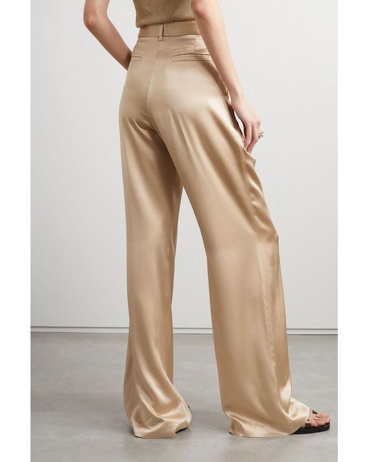 Nili Lotan Natural Flavie Pleated Silk-satin Wide-leg Pants