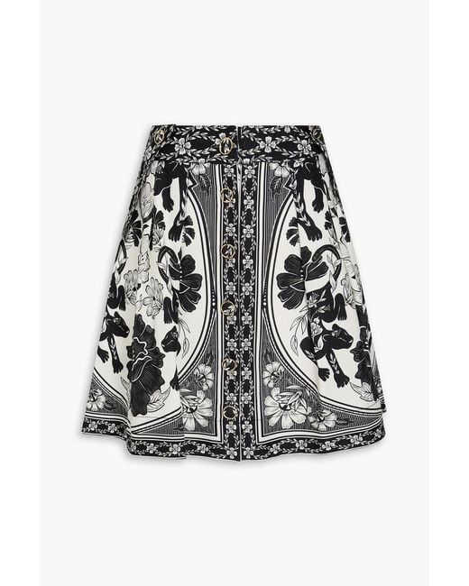 Farm Rio Black Pleated Printed Cotton And Lyocell-blend Canvas Mini Skirt