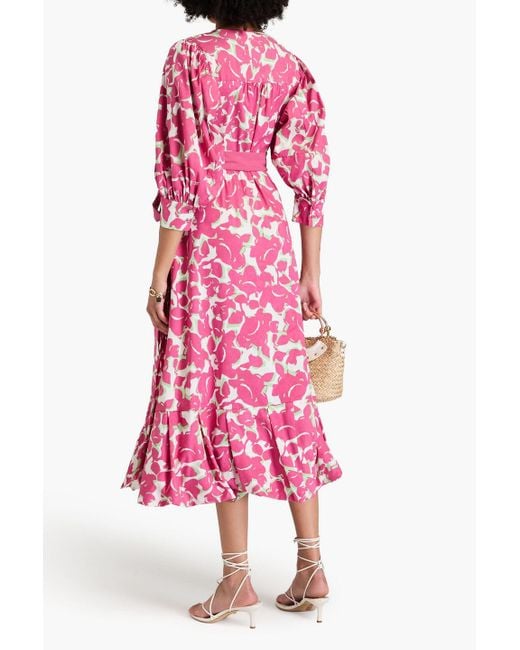 Diane von Furstenberg Red Roxanna Floral-print Cotton-blend Poplin Midi Wrap Dress
