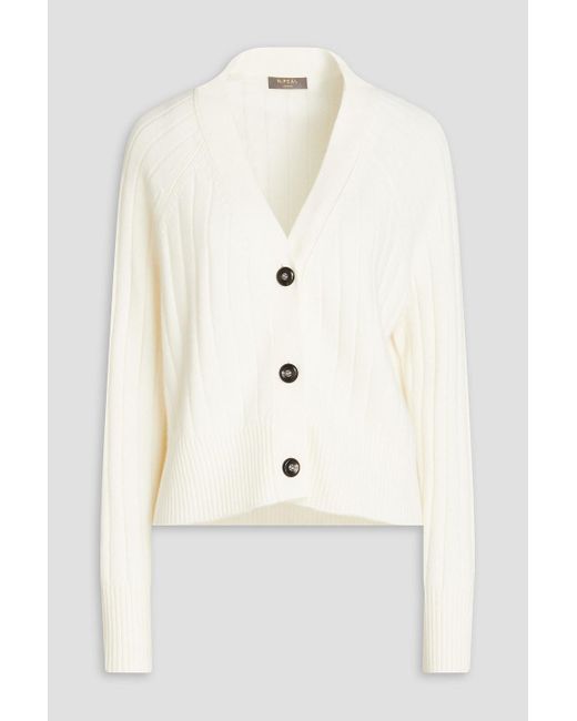 N.Peal Cashmere Natural Ribbed Cashmere Cardigan