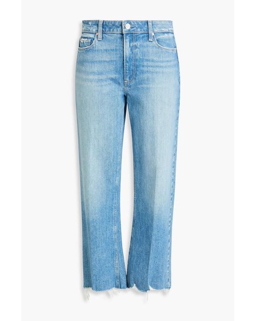 PAIGE Blue Leenah Frayed High-Rise Wide-Leg Jeans