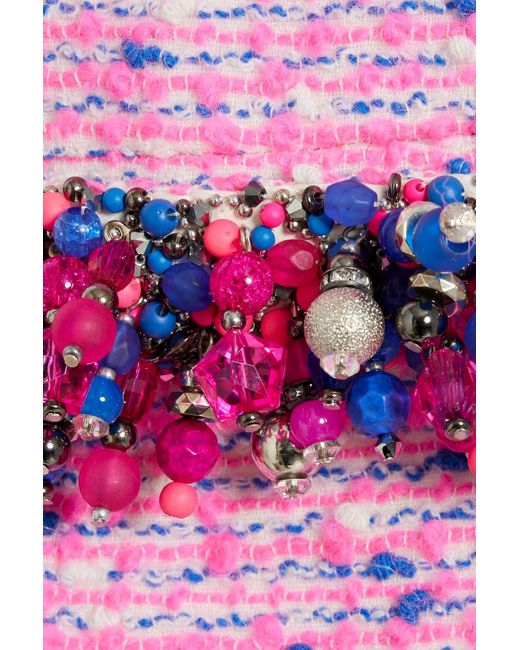 Area Pink Embellished Wool-blend Bouclé-tweed Mini Dress