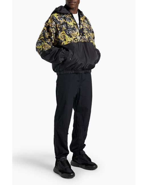 Versace Black Printed Shell Half-zip Hooded Jacket for men