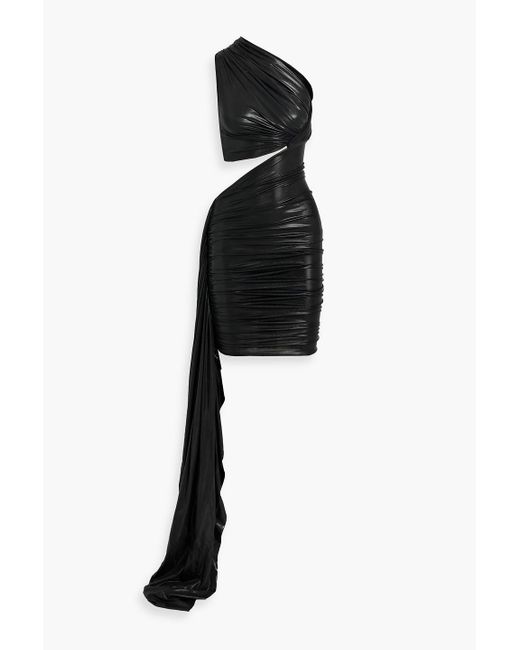 Rick Owens Black One-shoulder Cutout Metallic Jersey Mini Dress