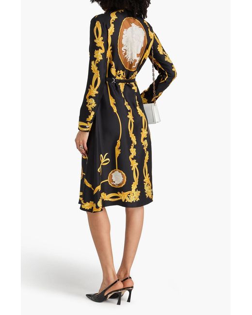 Versace Black Belted Printed Silk-Twill Midi Shirt Dress
