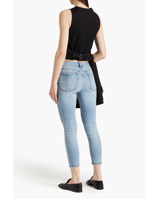 Rag & Bone Blue Cate Cropped Distressed Mid-rise Skinny Jeans