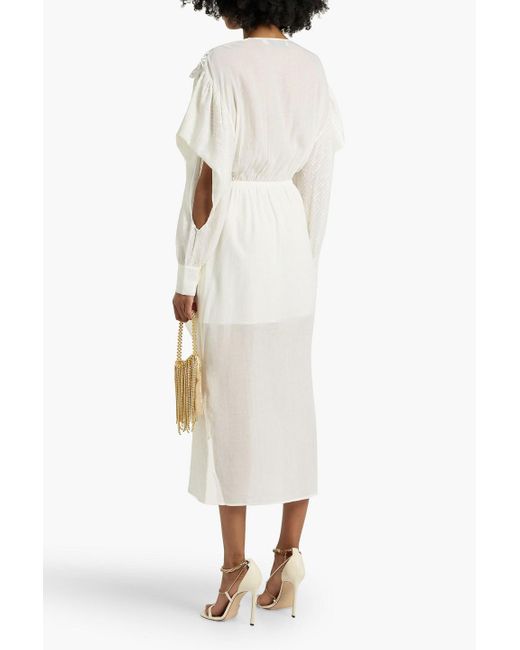 IRO White Dily Wrap-effect Crochet-trimmed Crepon Midi Dress