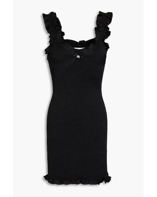 T By Alexander Wang Black Shirred Silk-satin Mini Dress
