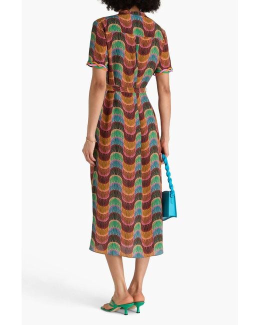 Saloni Brown Vicki bedrucktes midikleid aus crêpe de chine aus seide