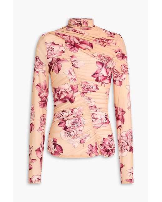Magda Butrym Pink Floral-print Cupro-blend Stretch-jersey Turtleneck Top