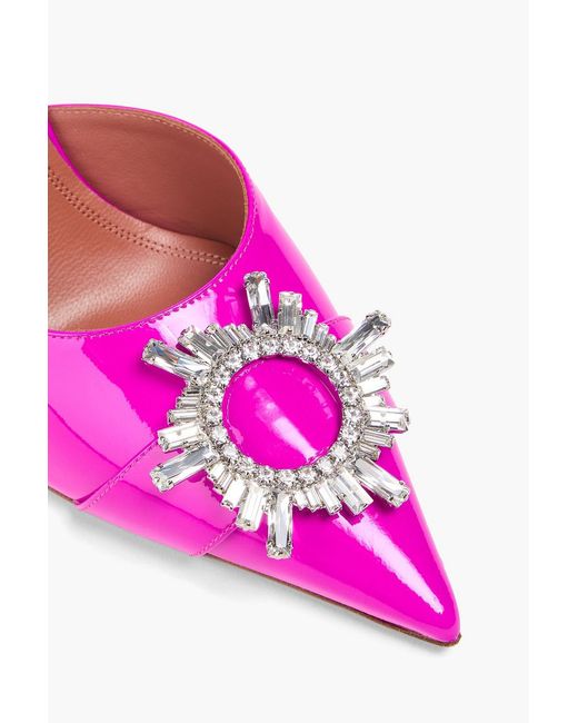 AMINA MUADDI Pink Begum Crystal-Embellished Patent-Leather Mules