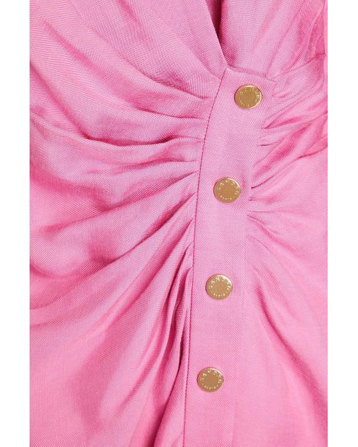 Sandro Pink Draped Slub Woven Mini Shirt Dress