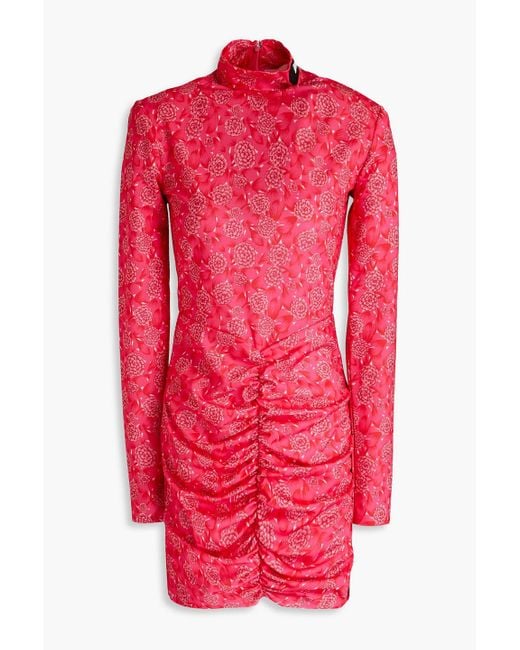 ROTATE BIRGER CHRISTENSEN Red Miki Ruched Floral-print Jersey Mini Dress