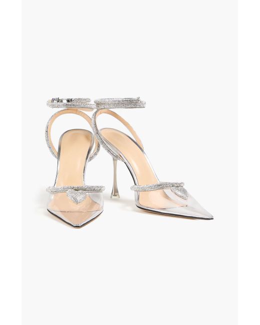 Mach & Mach White Crystal-embellished Leather And Pvc Pumps