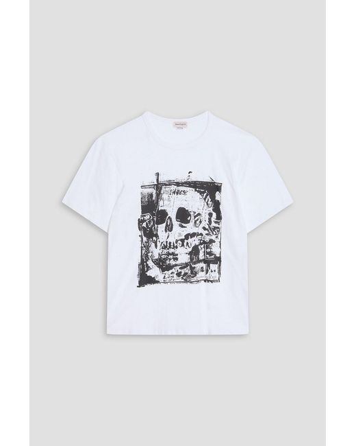 McQueen White Printed Cotton-Jersey T-Shirt for men