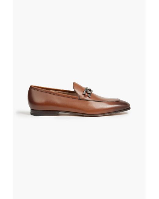 Ferragamo Brown Boy Chain-trimmed Burnished Leather Loafers for men