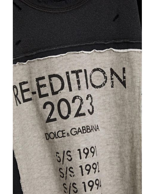 Dolce & Gabbana Black Distressed Printed Cotton-jersey T-shirt for men
