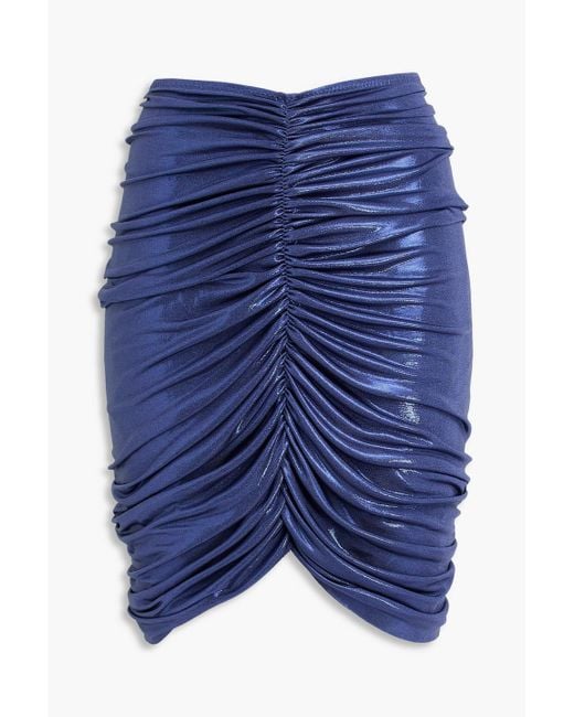 Norma Kamali Blue Ruched Metallic Stretch-Jersey Mini Skirt