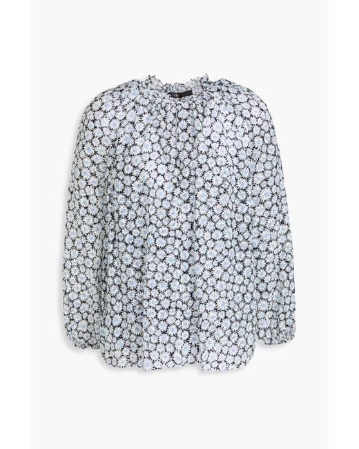 Maje White Bluse aus tüll mit floralem print und rüschen