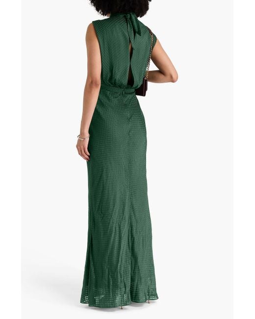 Saloni Green Fleur Cutout Devoré-satin Maxi Dress
