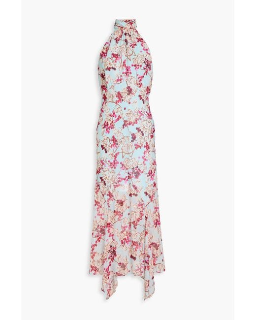 Saloni White Lila Floral-print Silk Georgette Midi Dress