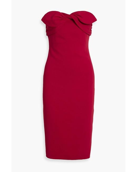 badgley mischka red strapless dress Badgley Mischka Strapless Bow Scuba Dress- Red  By Request