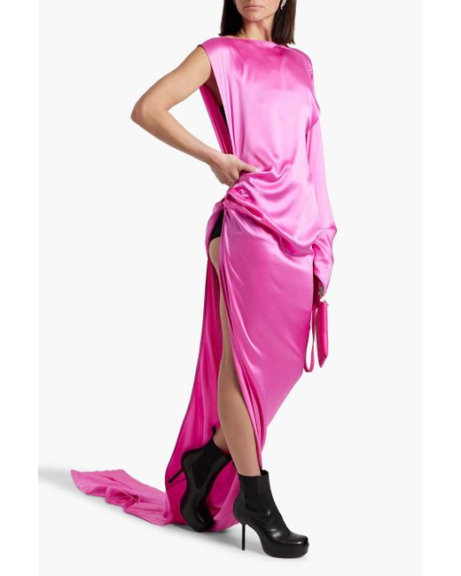 Rick Owens Pink Edfu One-sleeve Draped Silk-satin Gown