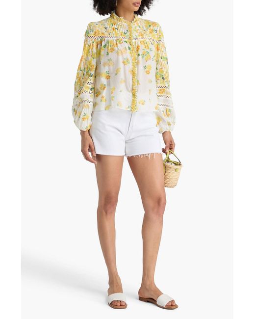 Farm Rio Yellow Oberteil aus baumwolle mit floralem print und biesen