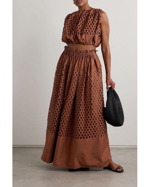 A.L.C. Brown Flora Broderie Anglaise Cotton Maxi Skirt