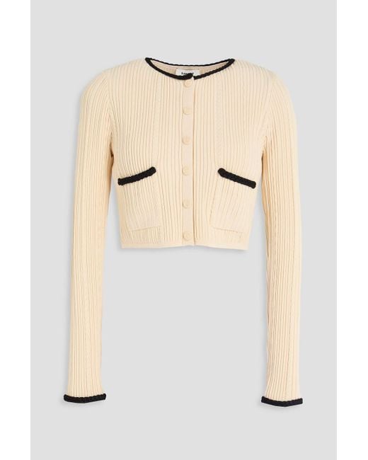 Sandro Natural Cropped Ribbed-knit Cardigan